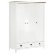 vidaXL Garderob 3 dörrar Hill vit 127x50x170 cm massiv furu
