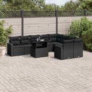 vidaXL Loungegrupp 10 delar med svarta dynor konstrotting