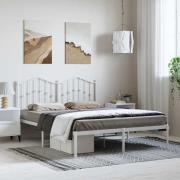vidaXL Sängram med huvudgavel metall vit 150x200 cm