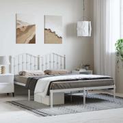 vidaXL Sängram med huvudgavel metall vit 135x190 cm