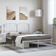 vidaXL Sängram med huvudgavel metall vit 150x200 cm