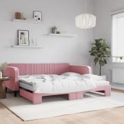 vidaXL Dagbädd utdragbar och madrasser rosa 100x200 cm sammet