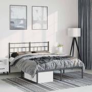 vidaXL Sängram med huvudgavel metall svart 135x190 cm