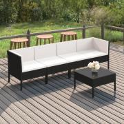 vidaXL Loungegrupp med dynor 5 delar konstrotting svart