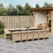 vidaXL Matgrupp för trädgården med dynor 13 delar beige konstrotting