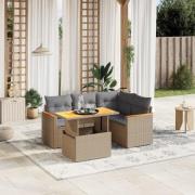 vidaXL Soffgrupp för trädgården med dynor 5 delar beige konstrotting