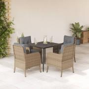 vidaXL Matgrupp för trädgården med dynor 5 delar beige konstrotting