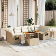vidaXL Matgrupp för trädgården med dynor 8 delar beige konstrotting