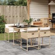 vidaXL Matgrupp för trädgården med dynor 5 delar beige konstrotting