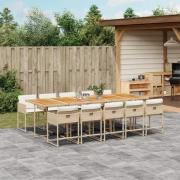 vidaXL Matgrupp för trädgården med dynor 11 delar beige konstrotting