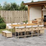 vidaXL Matgrupp för trädgården med dynor 13 delar beige konstrotting