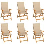 vidaXL Trädgårdsstolar 6 st med beige dynor massiv teak