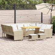 vidaXL Soffgrupp för trädgård med dynor 4 delar beige konstrotting