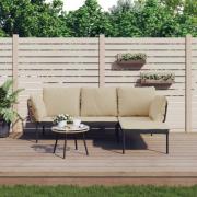 vidaXL Loungegrupp för trädgården med beige dynor 3 delar konstrotting