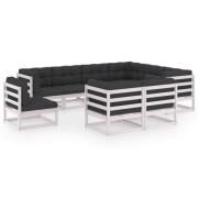 vidaXL Loungegrupp med dynor 9 delar vit massiv furu