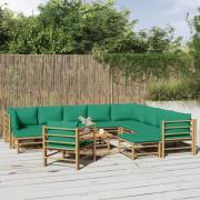 vidaXL Loungegrupp 12 delar gröna dynor bambu