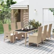vidaXL Matgrupp för trädgården med dynor 7 delar beige konstrotting