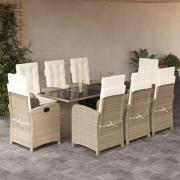 vidaXL Matgrupp för trädgården med dynor 9 delar beige konstrotting