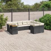 vidaXL Loungegrupp 10 delar med svarta dynor konstrotting