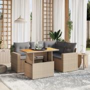 vidaXL Soffgrupp för trädgården med dynor 5 delar beige konstrotting