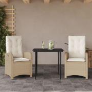 vidaXL Matgrupp för trädgården 3 delar med dynor beige konstrotting