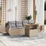 vidaXL Soffgrupp för trädgården med dynor 5 delar beige konstrotting