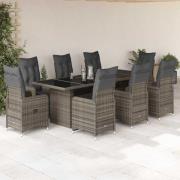 vidaXL Caféset med dynor 9 delar konstrotting grå