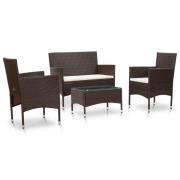 vidaXL Loungegrupp för trädgården med dynor 4 delar konstrotting brun