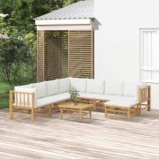 vidaXL Loungegrupp 9 delar gräddvita dynor bambu