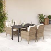 vidaXL Matgrupp för trädgården med dynor 5 delar beige konstrotting