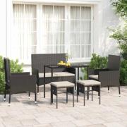 vidaXL Loungegrupp med dynor 6 delar svart konstrotting