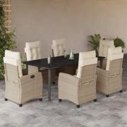 vidaXL Matgrupp för trädgården med dynor 7 delar beige konstrotting