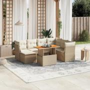 vidaXL Matgrupp för trädgården med dynor 8 delar beige konstrotting