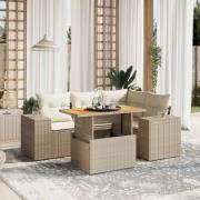 vidaXL Soffgrupp för trädgården med dynor 5 delar beige konstrotting