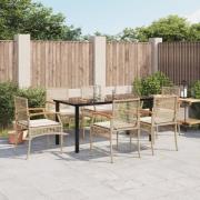 vidaXL Matgrupp för trädgården med dynor 7 delar beige konstrotting