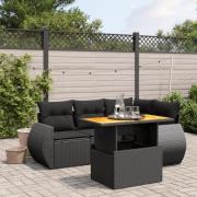 vidaXL Loungegrupp för trädgården med dynor 5 delar svart konstrotting