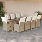 vidaXL Matgrupp för trädgården med dynor 11 delar beige konstrotting