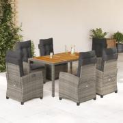 vidaXL Matgrupp för trädgården med dynor 7 delar grå konstrotting