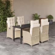 vidaXL Matgrupp för trädgården med dynor 5 delar beige konstrotting