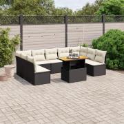 vidaXL Loungegrupp 10 delar med svarta dynor konstrotting