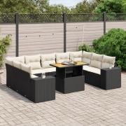 vidaXL Loungegrupp 10 delar med svarta dynor konstrotting