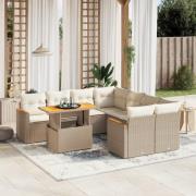 vidaXL Soffgrupp för trädgården med dynor 9 delar beige konstrotting