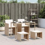 vidaXL Matgrupp för trädgården med dynor 5 delar beige konstrotting