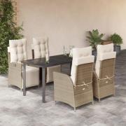vidaXL Matgrupp för trädgården med dynor 5 delar beige konstrotting