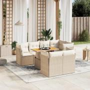 vidaXL Matgrupp för trädgården med dynor 8 delar beige konstrotting