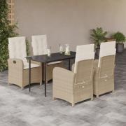 vidaXL Matgrupp för trädgården med dynor 5 delar beige konstrotting