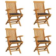 vidaXL Trädgårdsstolar med taupe dynor 4 st massiv teak