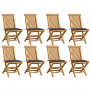 vidaXL Trädgårdsstolar med antracitgråa dynor 8 st massiv teak