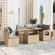 vidaXL Soffgrupp för trädgården med dynor 6 delar beige konstrotting