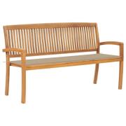 vidaXL Stapelbar trädgårdsbänk med dyna 159 cm massiv teak